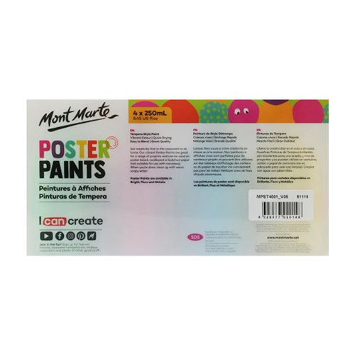 MONT MARTE POSTER PAINT 250ml Bright Pk 4